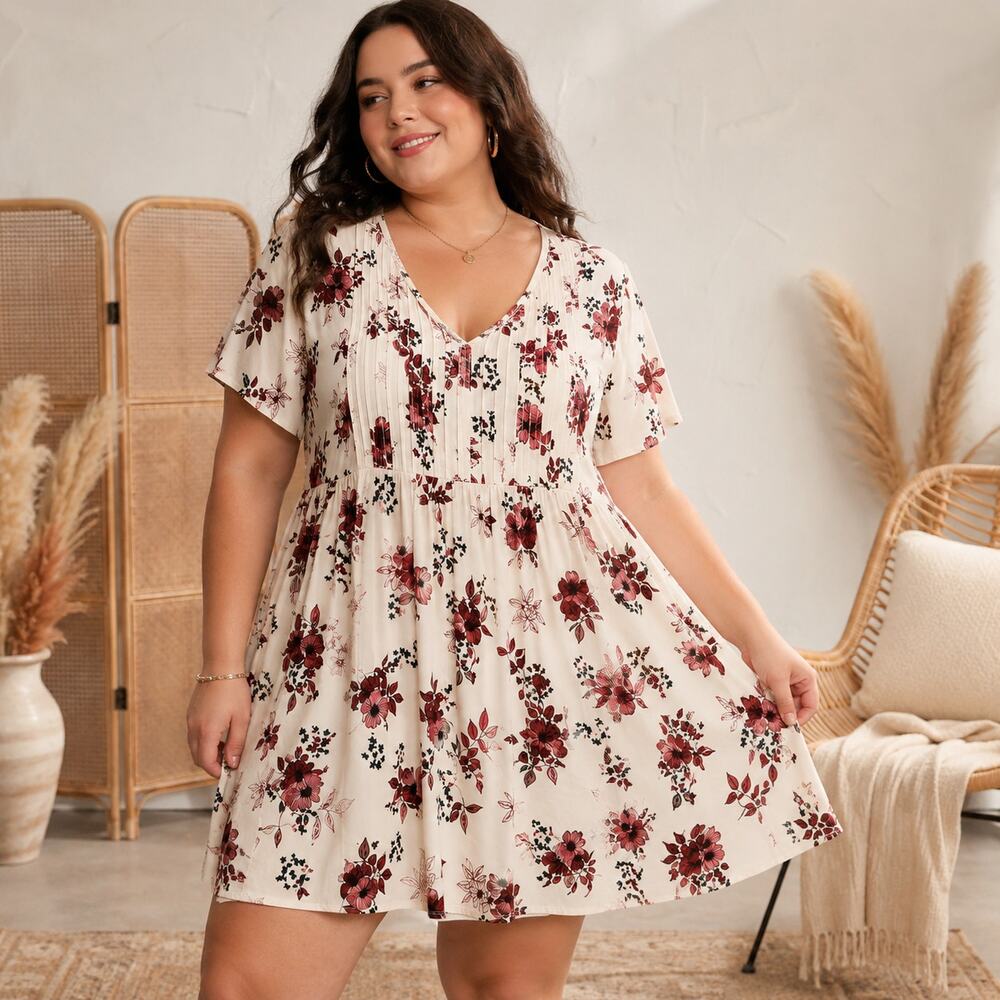 Torrid Ivory Floral Challis Mini Dress - Size 4X - NWT - Boho Cottagecore - Picture 2 of 11